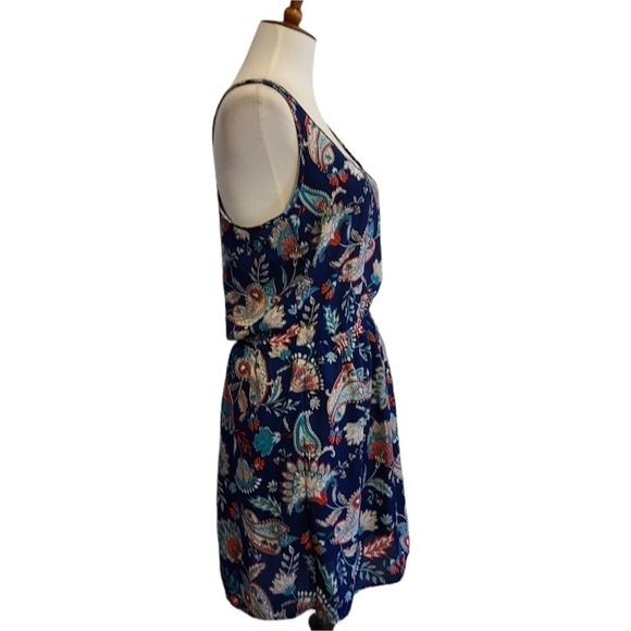 Aqua Blue Paisley Floral Fit & Flare Mini Dress Small Preowned - Picture 5 of 8